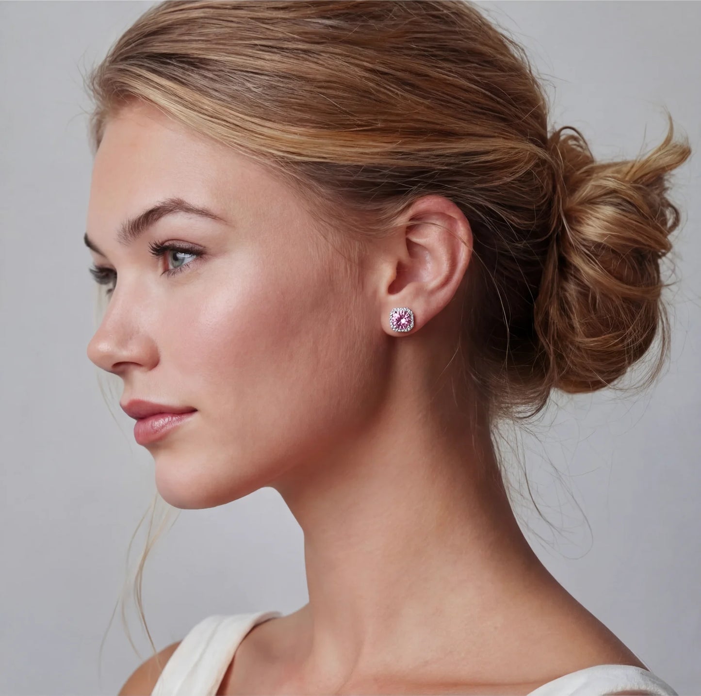 Blush Halo Moissanite Stud Earrings
