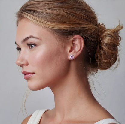 Blush Halo Moissanite Stud Earrings